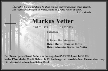 Anzeige von Markus Vetter von Nordbayerischer Kurier