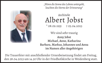 Anzeige von Albert Jobst von Nordbayerischer Kurier