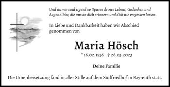 Anzeige von Maria Hösch von Nordbayerischer Kurier