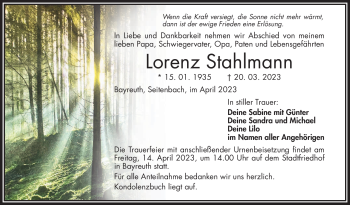 Anzeige von Lorenz Stahlmann von Nordbayerischer Kurier