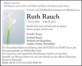 Anzeige von Ruth Rauch von Nordbayerischer Kurier