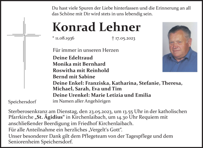  Traueranzeige für Konrad Lehner vom 20.05.2023 aus Nordbayerischer Kurier