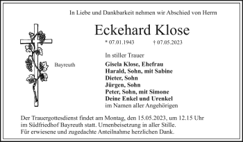 Anzeige von Eckehard Klose von Nordbayerischer Kurier