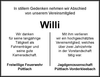 Anzeige von Willibald Schmitt von Nordbayerischer Kurier