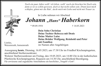 Anzeige von Johann Haberkorn von Nordbayerischer Kurier