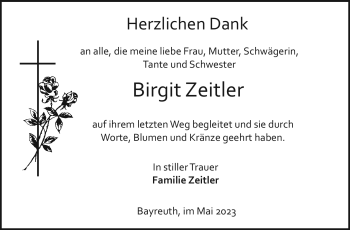 Anzeige von Birgit Zeitler von Nordbayerischer Kurier