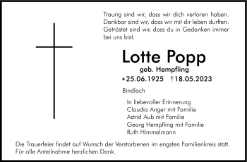 Anzeige von Lotte Popp von Nordbayerischer Kurier