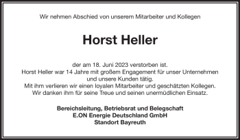 Anzeige von Horst Heller von Nordbayerischer Kurier