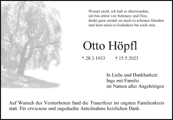 Anzeige von Otto Höpfl von Nordbayerischer Kurier