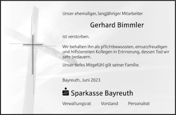 Anzeige von Gerhard Bimmler von Nordbayerischer Kurier