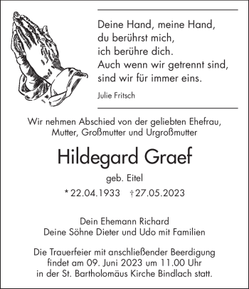 Anzeige von Hildegard Graef von Nordbayerischer Kurier