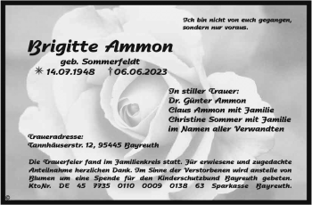 Anzeige von Brigitte Ammon von Nordbayerischer Kurier