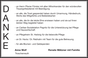 Anzeige von Anna Wolf von Nordbayerischer Kurier