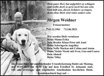 Anzeige von Jürgen Weidner von Nordbayerischer Kurier