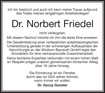 Anzeige von Norbert Friedel von Nordbayerischer Kurier