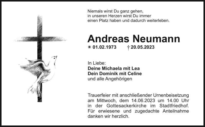 Traueranzeige für Andreas Neumann vom 10.06.2023 aus Nordbayerischer Kurier