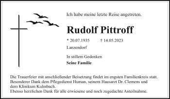 Anzeige von Rudolf Pittroff von Nordbayerischer Kurier