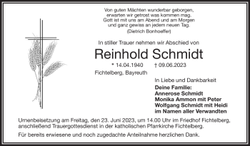 Anzeige von Reinhold Schmidt von Nordbayerischer Kurier