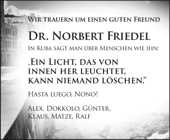 Anzeige von Norbert Friedel von Nordbayerischer Kurier