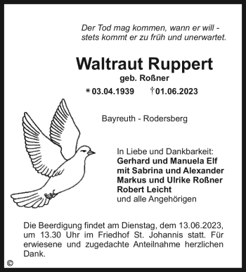 Anzeige von Waltraud Ruppert von Nordbayerischer Kurier