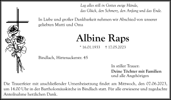 Anzeige von Albine Raps von Nordbayerischer Kurier