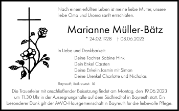 Anzeige von Marianne Müller-Bätz von Nordbayerischer Kurier