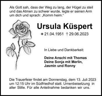 Anzeige von Ursula Küspert von Nordbayerischer Kurier