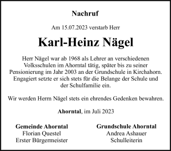 Anzeige von Karl-Heinz Nägel von Nordbayerischer Kurier