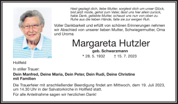 Anzeige von Margareta Hutzler von Nordbayerischer Kurier