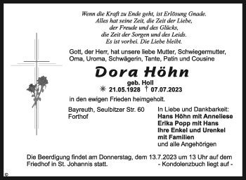 Anzeige von Dora Höhn von Nordbayerischer Kurier