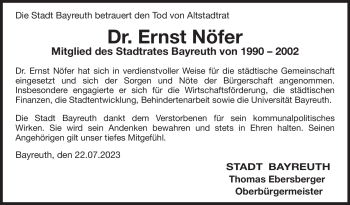 Anzeige von Dr. Ernst Nöfer von Nordbayerischer Kurier