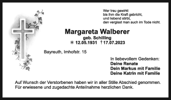 Anzeige von Margareta Walberer von Nordbayerischer Kurier