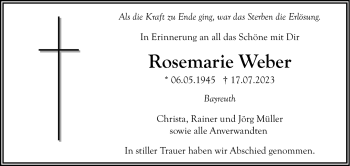 Anzeige von Rosemarie Weber von Nordbayerischer Kurier