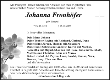 Anzeige von Johanna Fronhöfer von Nordbayerischer Kurier