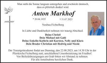 Anzeige von Anton Markhof von Nordbayerischer Kurier