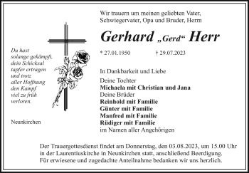Anzeige von Gerhard Herr von Nordbayerischer Kurier