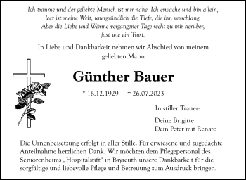 Anzeige von Günther Bauer von Nordbayerischer Kurier