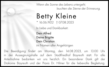 Anzeige von Betty Kleine von Nordbayerischer Kurier