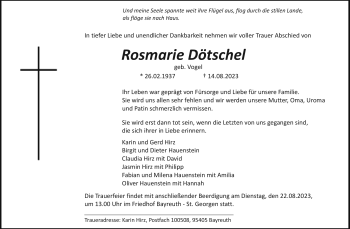 Anzeige von Rosmarie Dötschel von Nordbayerischer Kurier