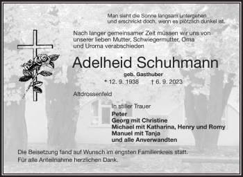 Anzeige von Adelheid Schuhmann von Nordbayerischer Kurier