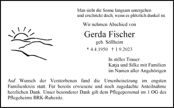 Anzeige von Gerda Fischer von Nordbayerischer Kurier