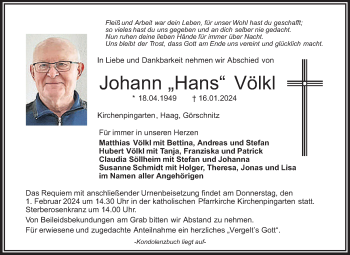 Anzeige von Johann Völkl von Nordbayerischer Kurier