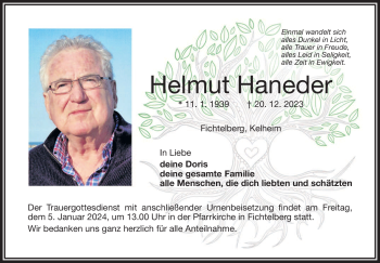 Anzeige von Helmut Haneder von Nordbayerischer Kurier