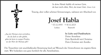 Anzeige von Josef Habla von Nordbayerischer Kurier