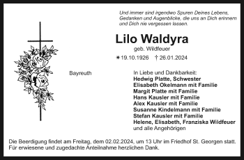 Anzeige von Lilo Waldyra von Nordbayerischer Kurier