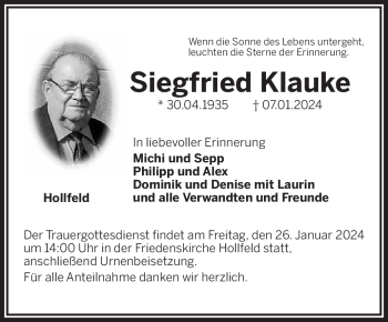 Anzeige von Siegfried Klauke von Nordbayerischer Kurier