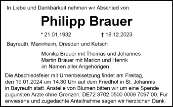 Anzeige von Philipp Brauer von Nordbayerischer Kurier