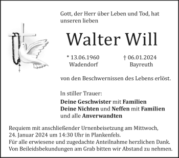 Anzeige von Walter Will von Nordbayerischer Kurier