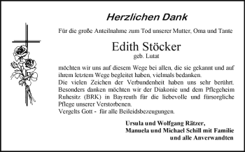 Anzeige von Edith Stöcker von Nordbayerischer Kurier