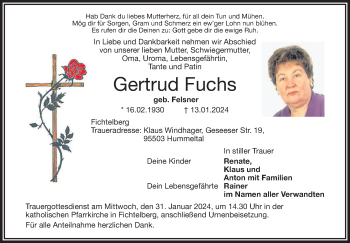 Anzeige von Gertrud Guchs von Nordbayerischer Kurier